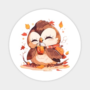 Autumn Owl with Pumpkin Drink Magnet